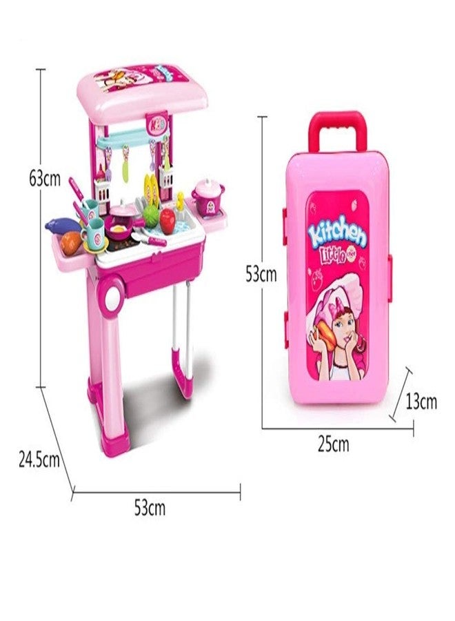 HS ENTERPRISE Little Chef Trolley Kitchen Play Toy Set for Girls with Music & Light for Kids 2 in 1 (Multi Colour) - Image 4